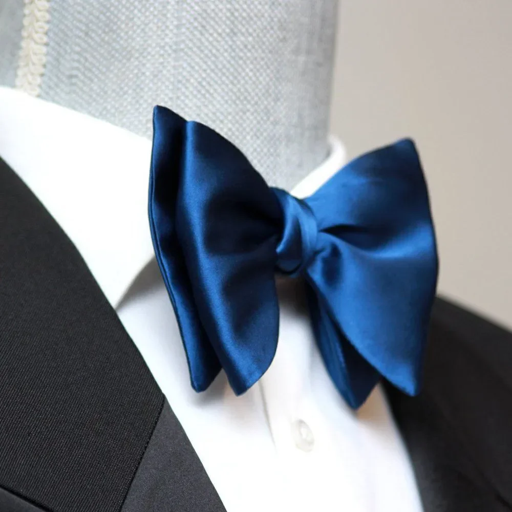 Men's Self-tied Bow‎ Tie 100%Silk Big Butterfly Blue Solid S641